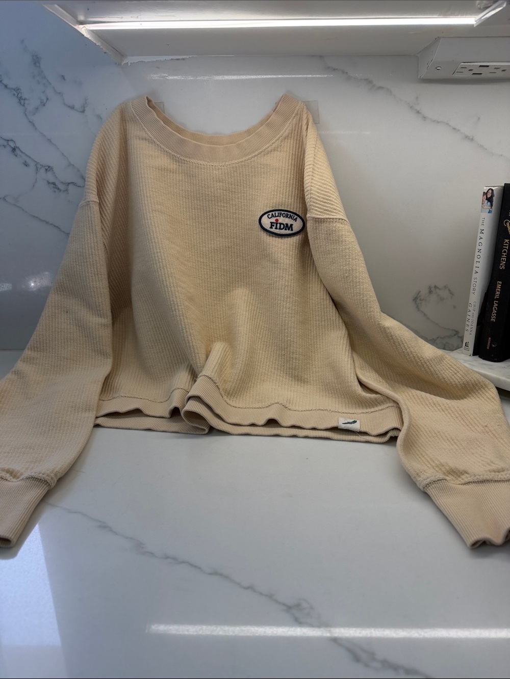 Unwind by league Waffle-Knit Crewneck Sweater - Cream